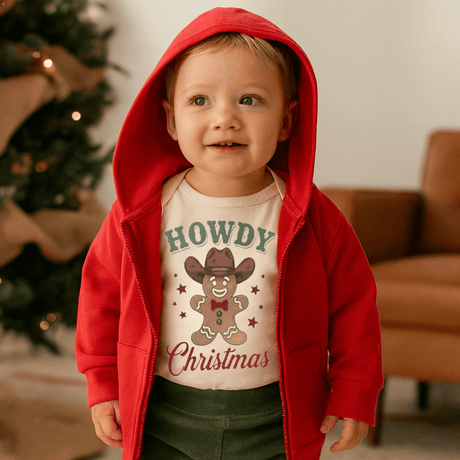 long sleeve graphic bodysuit | howdy gingerbread christmas - HoneyBug 