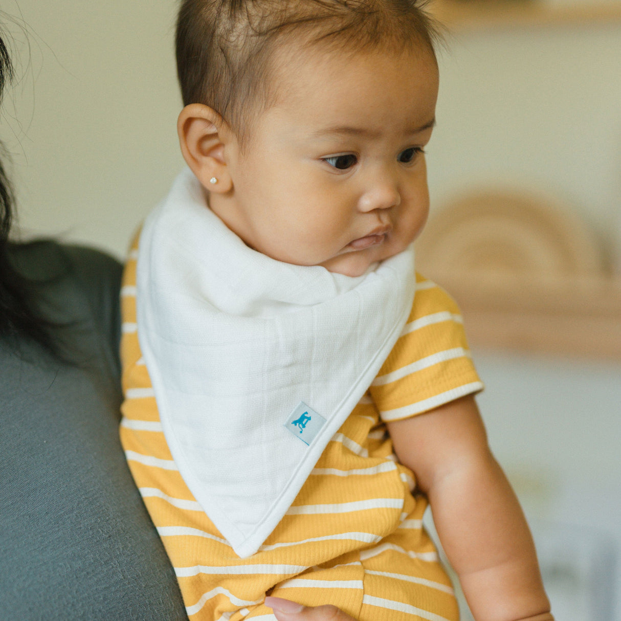 Cotton Muslin + Fleece Bandana Bib 4 Pack - Taupe Cross - HoneyBug 