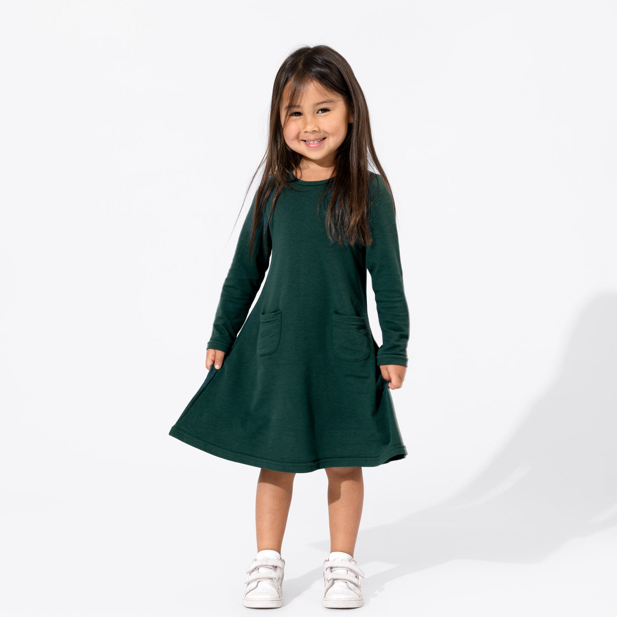 Forest Green Bamboo Terry Daywear Girls' Long Sleeve Dress - HoneyBug 