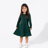 Forest Green Bamboo Terry Daywear Girls' Long Sleeve Dress - HoneyBug 