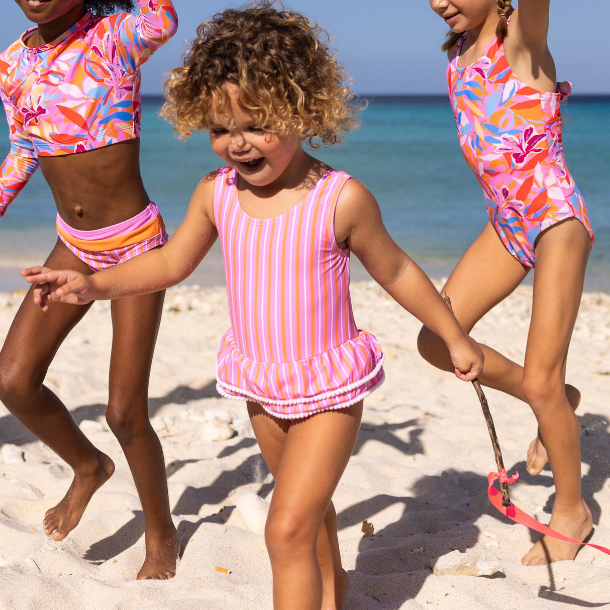 Stripy Sunset Sustainable Skirt Swimsuit - HoneyBug 