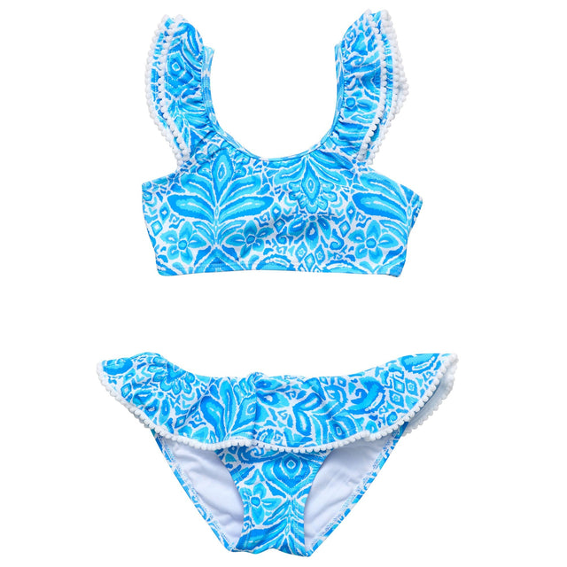 Santorini Blue Frill Crop Bikini - HoneyBug 