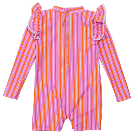 Stripy Sunset Sustainable LS Sunsuit - HoneyBug 