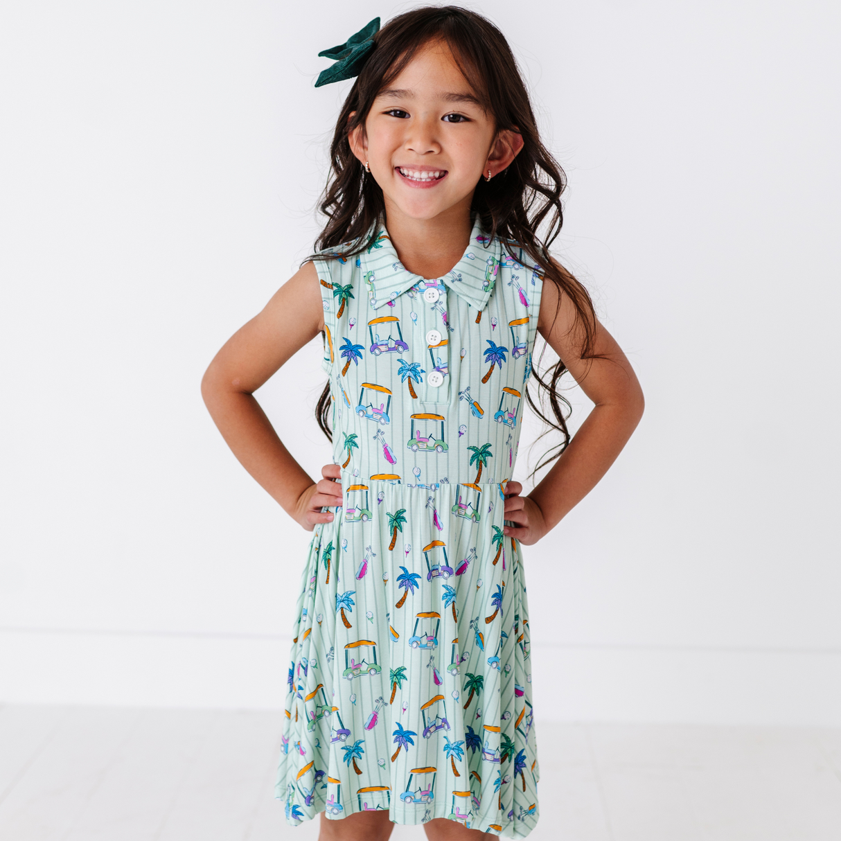 It's Fore O'Clock Somewhere Girls Collared Dress - HoneyBug 