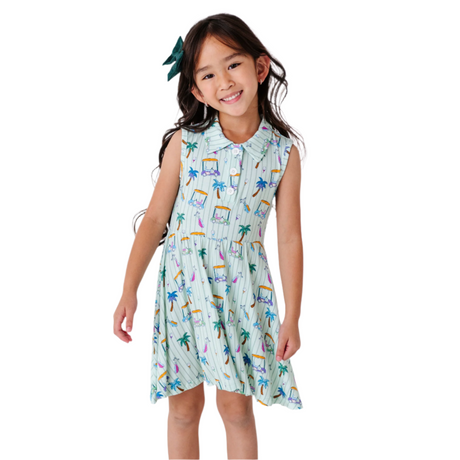 It's Fore O'Clock Somewhere Girls Collared Dress - HoneyBug 