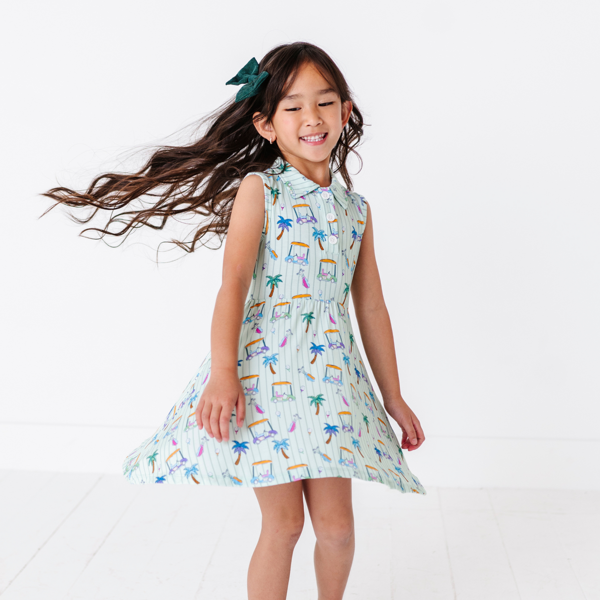 It's Fore O'Clock Somewhere Girls Collared Dress - HoneyBug 