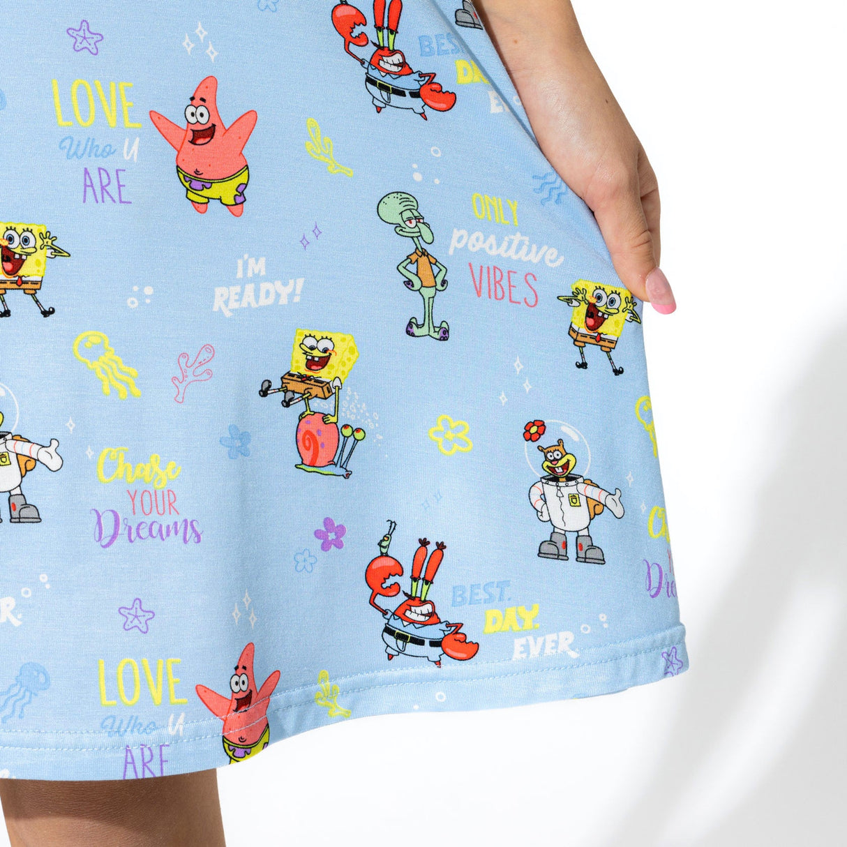 SpongeBob SquarePants: Good Vibes Bamboo Girls' Short Sleeve Dress - HoneyBug 