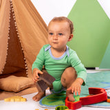 100% Peruvian Pima Cotton Grass Green with Blue Long Sleeve Snap Bodysuit - HoneyBug 