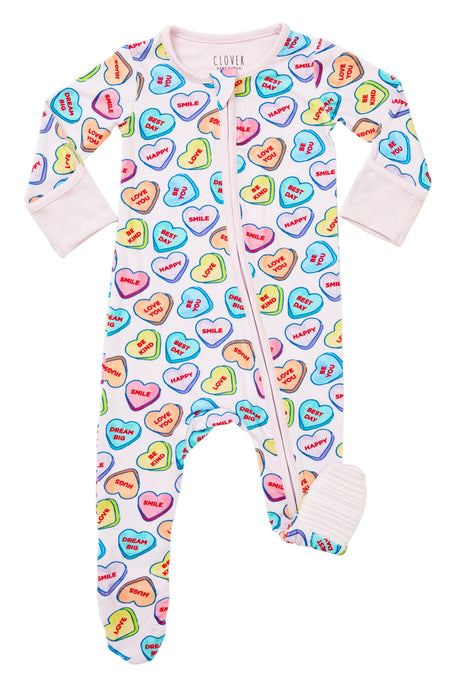 Soft & Stretchy Zipper Footie - Candy Hearts - HoneyBug 