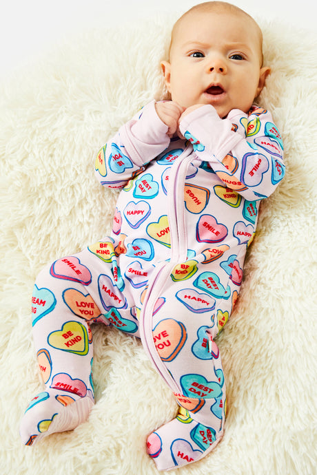 Soft & Stretchy Zipper Footie - Candy Hearts - HoneyBug 