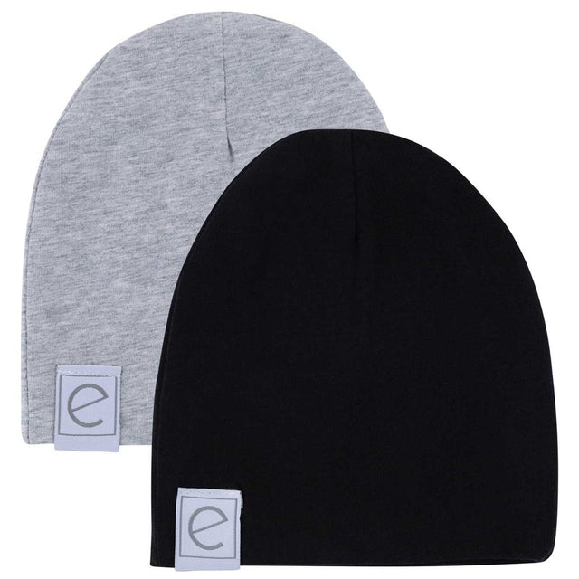 2 Pack Jersey Cotton Beanie Hat Set - Heather Grey & Black - HoneyBug 