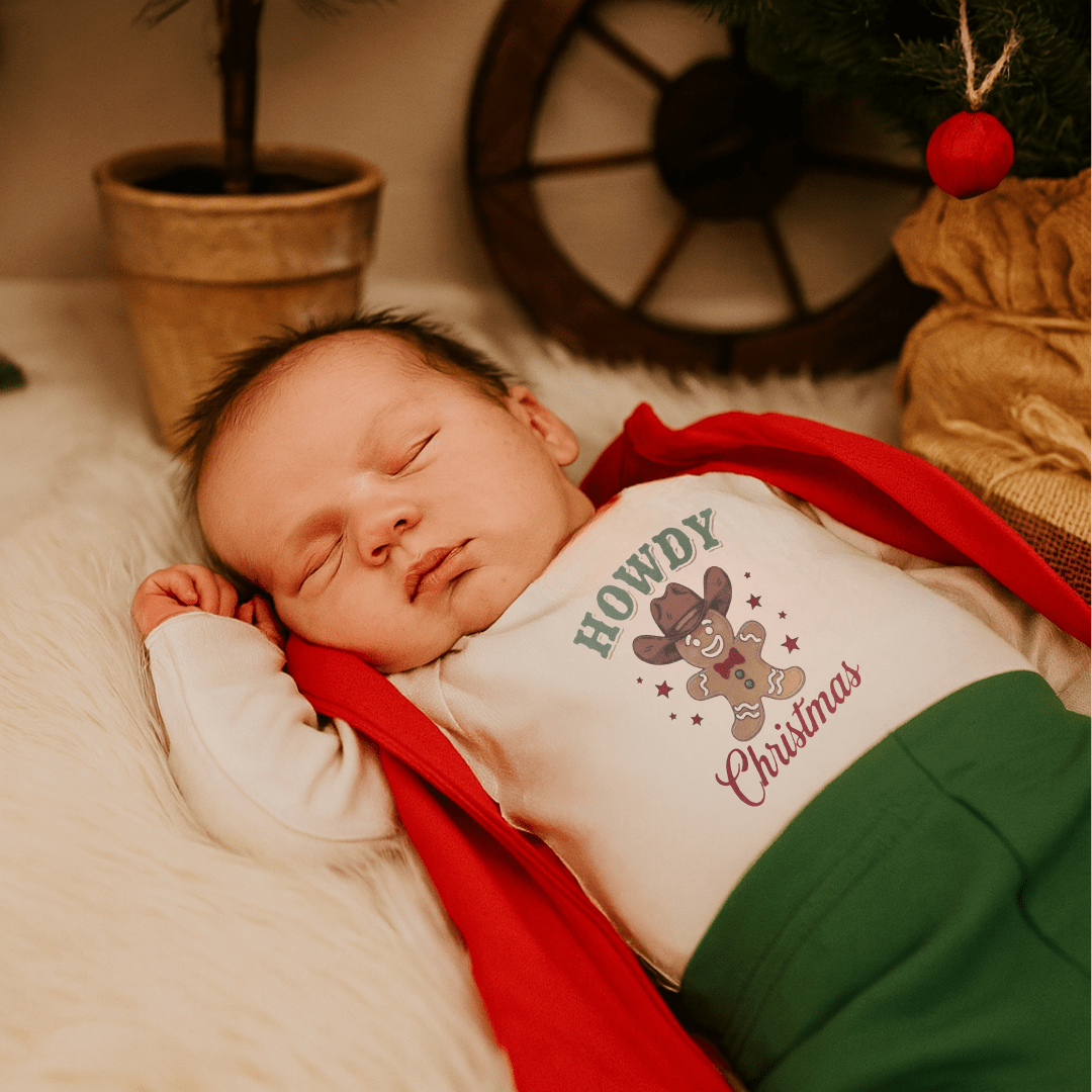 long sleeve graphic bodysuit | howdy gingerbread christmas - HoneyBug 