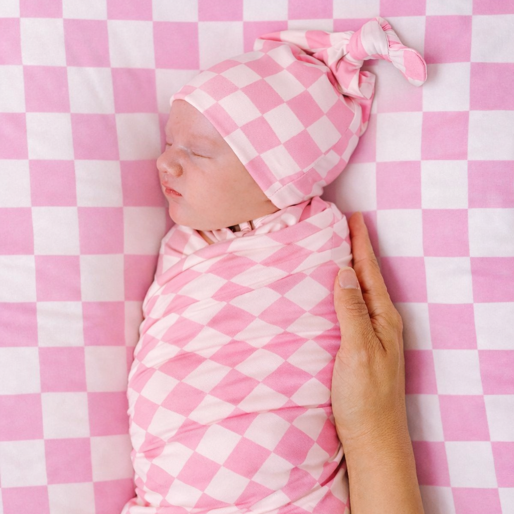 Sugar Pink & White Checkered Stretch Swaddle