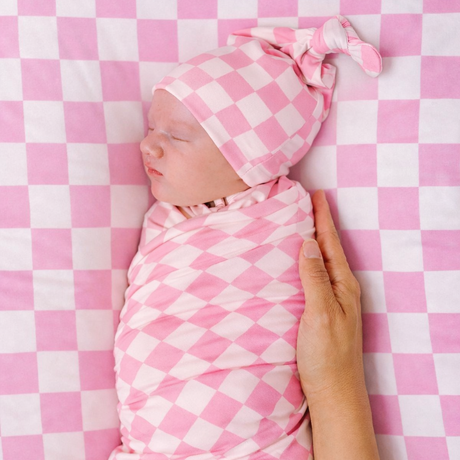 Sugar Pink & White Checkered Stretch Swaddle