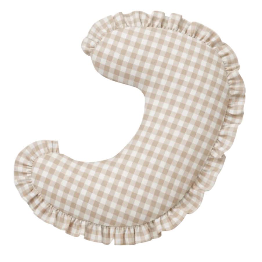 Beige Gingham Ruffle Nursing Pillow Cover