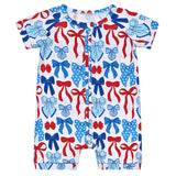 Bamboo Shorty Romper  | Red-White & Bows