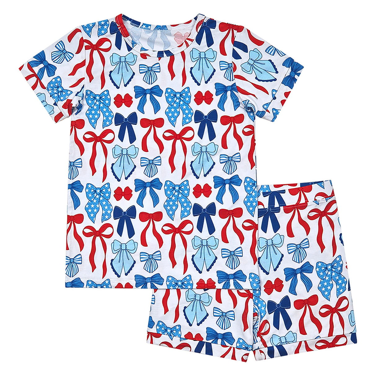 Bamboo Shorts Set | Red-White & Bows