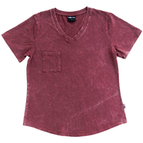 MAMA V-NECK- Oxblood Snow Wash - HoneyBug 