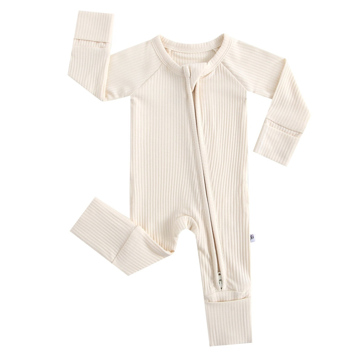 Oatmeal Ribbed Zippered Baby Romper