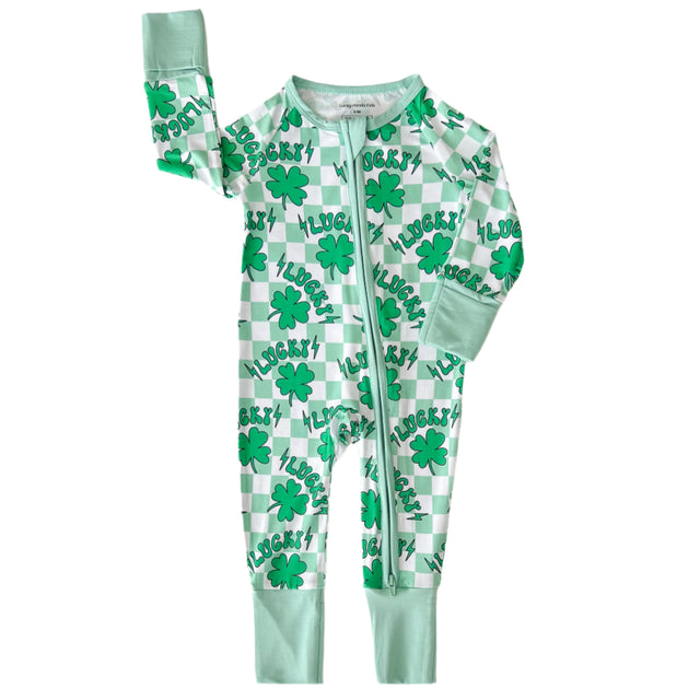 Bamboo Zip Romper | Lucky Shamrock - HoneyBug 