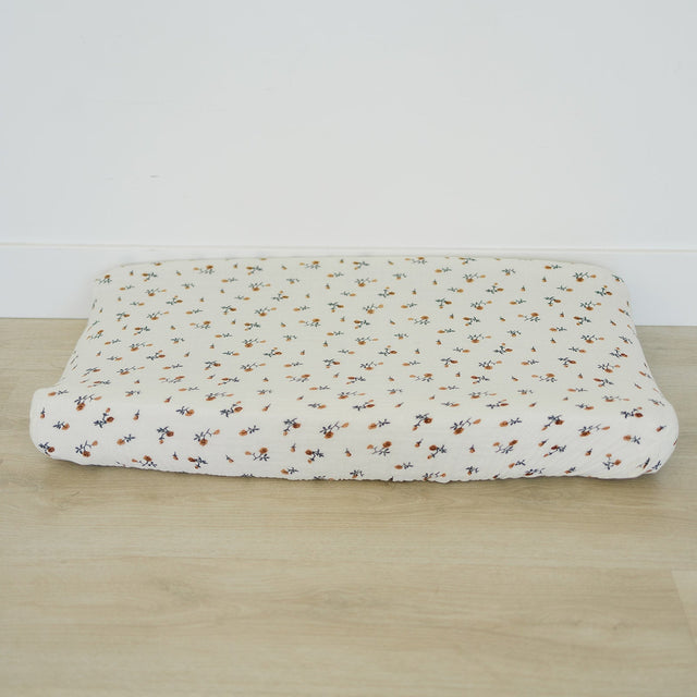 Cream Floral Muslin Changing Pad Cover - HoneyBug 