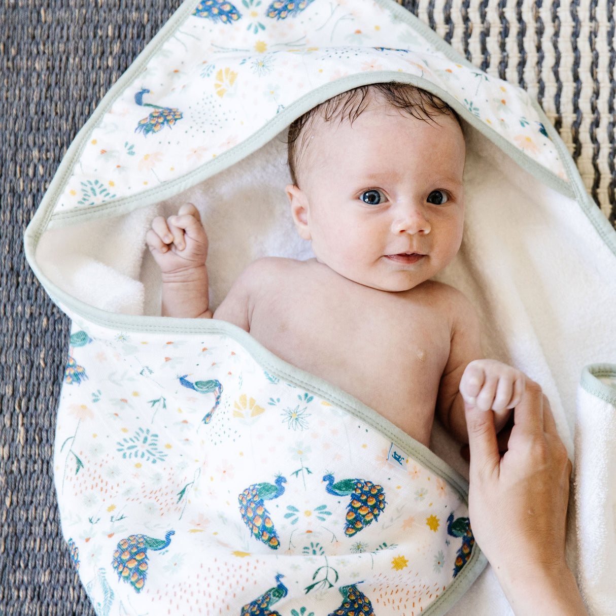 Infant Hooded Towel - Peacock - HoneyBug 