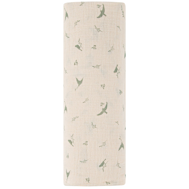 Cotton Muslin Swaddle Blanket - Sage Bird - HoneyBug 