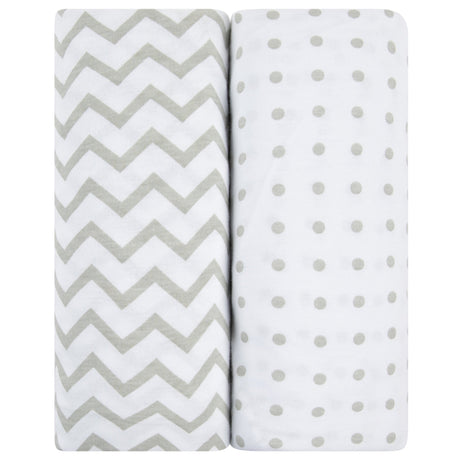 Waterproof Crib Sheet Set - Grey Chevron & Polka Dot - HoneyBug 