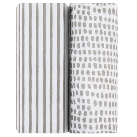 Waterproof Changing Pad Cover | Cradle Sheet Set - Taupe Stripes & Splash - HoneyBug 