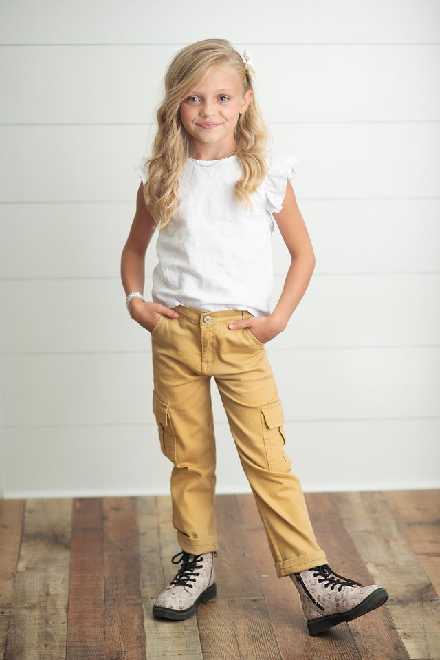 Khaki Denim Cargo Pant - HoneyBug 