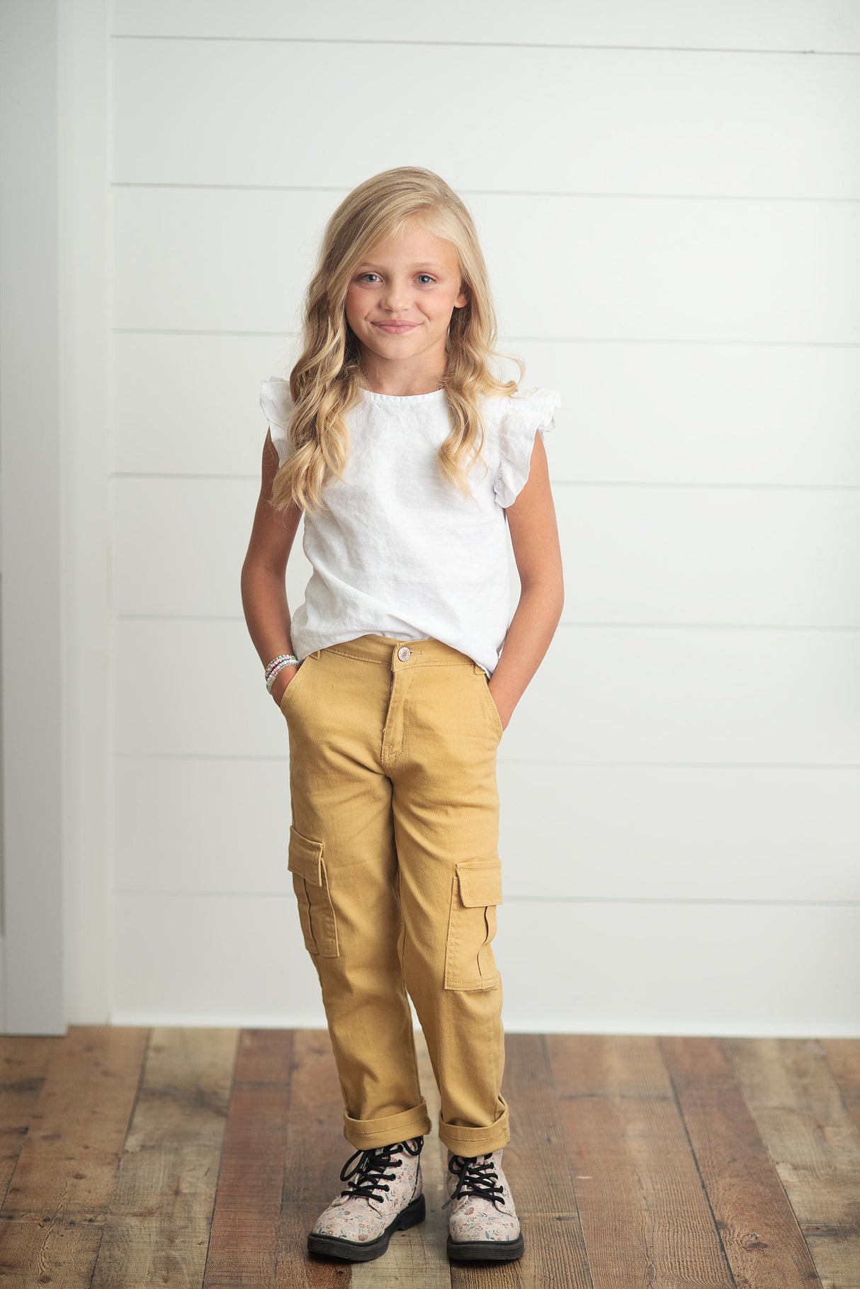 Khaki Denim Cargo Pant - HoneyBug 