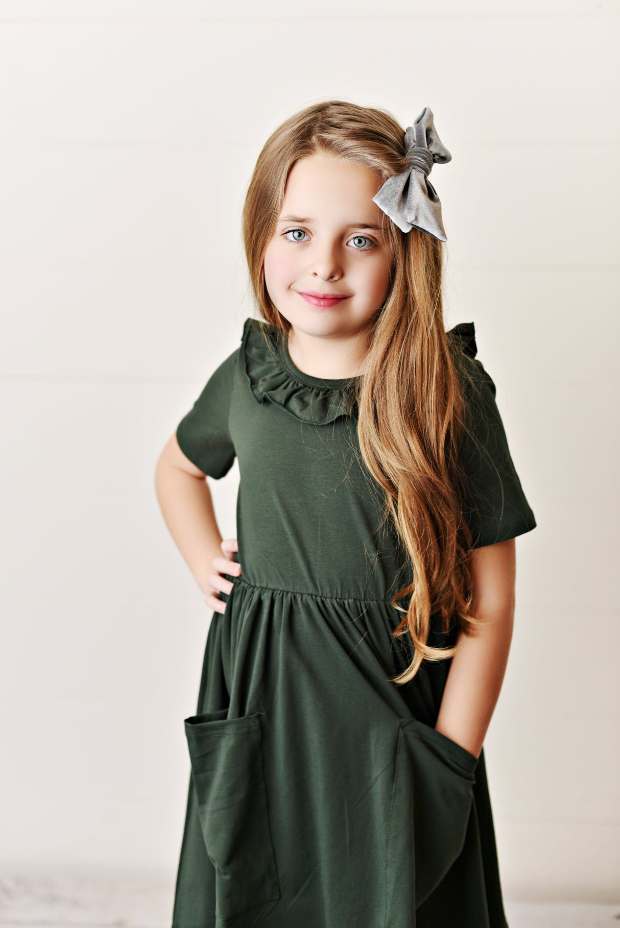 Army Green Ruffle Twirl Dress - HoneyBug 