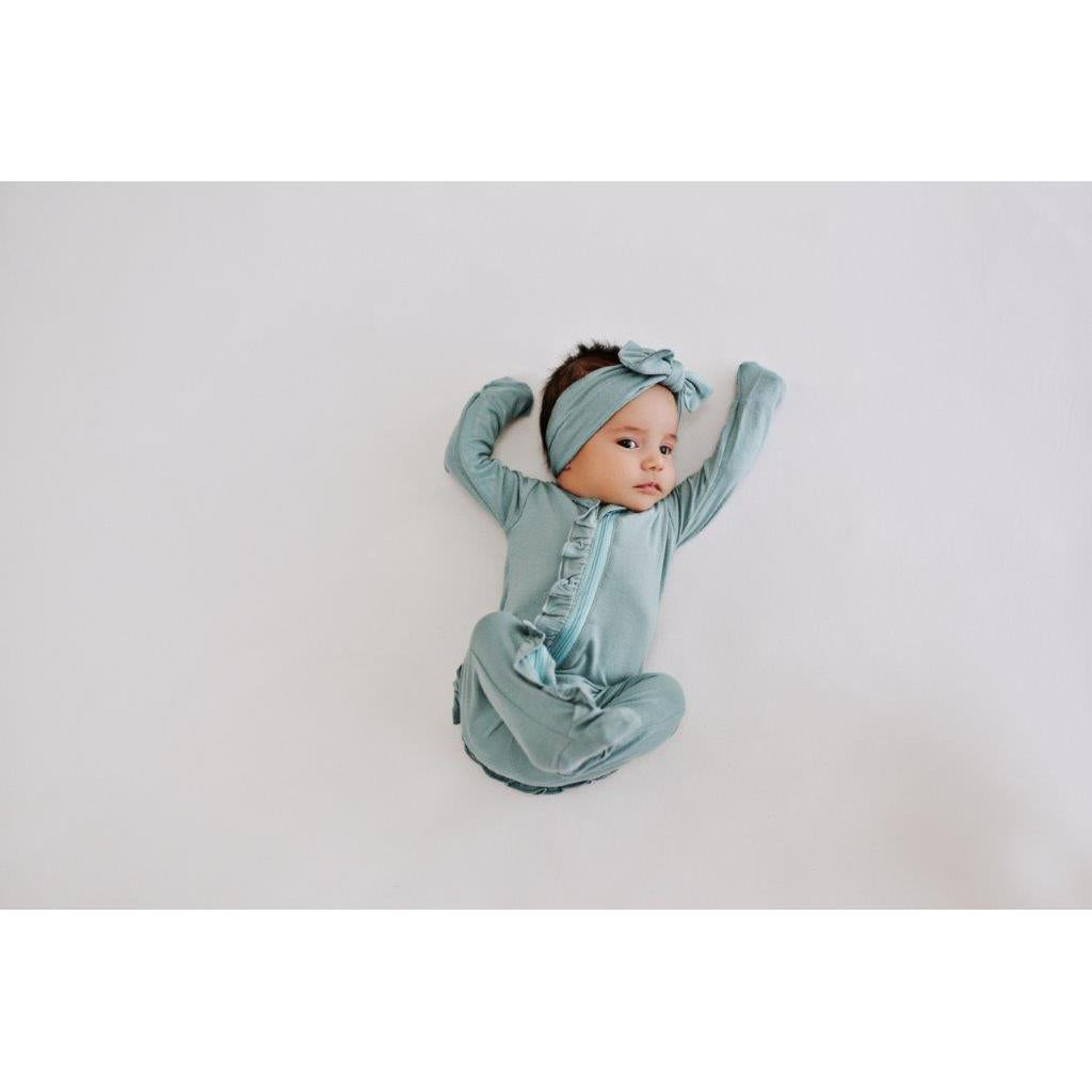 Ruffle 2 Way Zip Romper - Turquoise - HoneyBug 