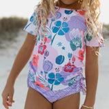 Sophie Lavender Floral Rash Guard Swimsuit - HoneyBug 