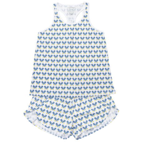 Alyssa Women's Pajama Short Set - Pickleball Blue - HoneyBug 