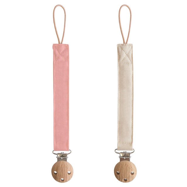 Linen Pacifier Clip 2-Pack - Dusty Rose/Shifting Sand - HoneyBug 