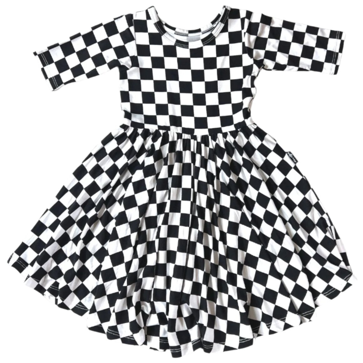MID SLEEVE TWIRL DRESS- B+W Check - HoneyBug 