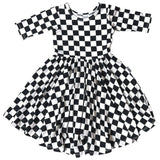 MID SLEEVE TWIRL DRESS- B+W Check - HoneyBug 