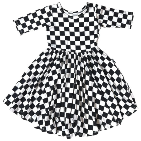 MID SLEEVE TWIRL DRESS- B+W Check - HoneyBug 