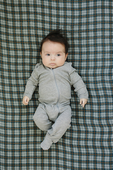 Navy Plaid Muslin Crib Sheet - HoneyBug 