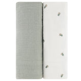 2 Pack Cotton Muslin Swaddle Blanket - Sage Pear & Solid Sage - HoneyBug 