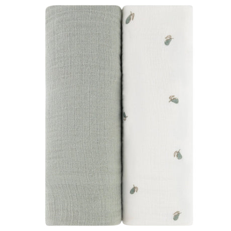 2 Pack Cotton Muslin Swaddle Blanket - Sage Pear & Solid Sage - HoneyBug 