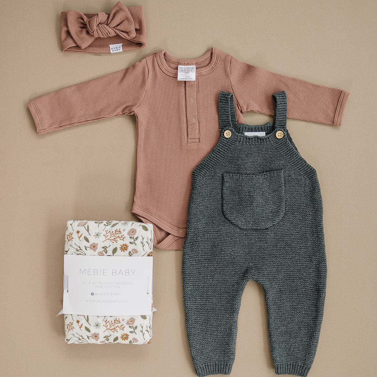 Dusty Rose Organic Snap Long Sleeve Ribbed Bodysuit - HoneyBug 