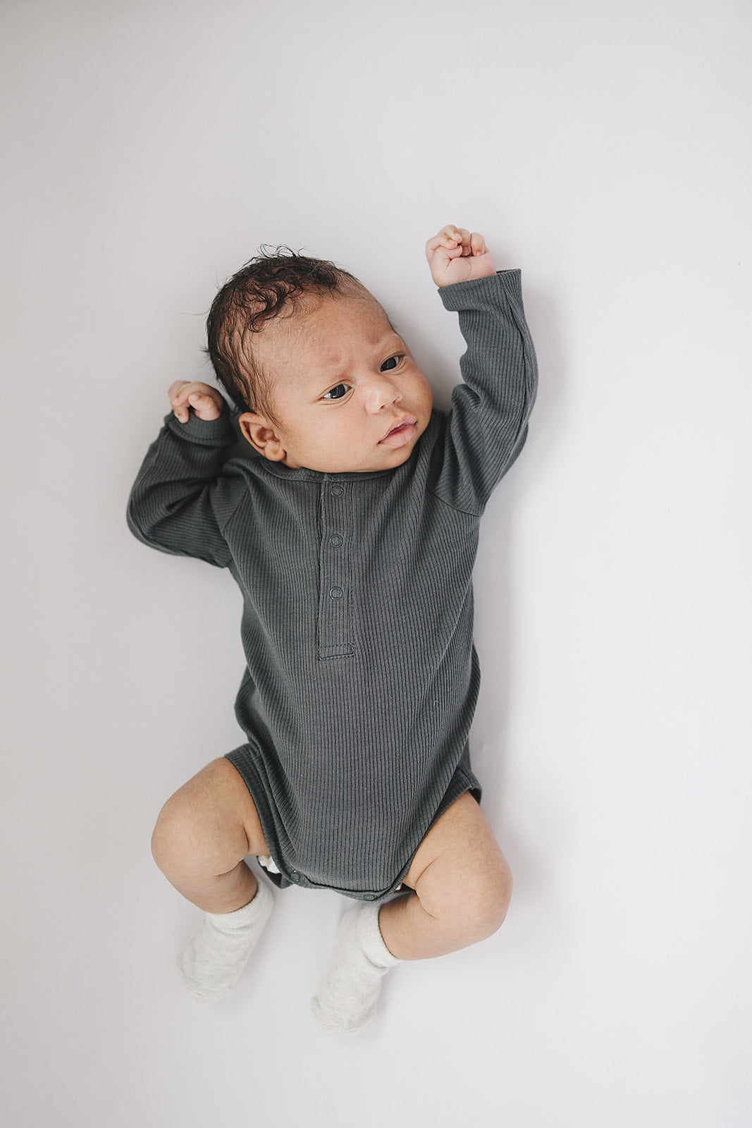 Charcoal Organic Snap Long Sleeve Ribbed Bodysuit - HoneyBug 