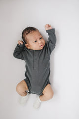 Charcoal Organic Snap Long Sleeve Ribbed Bodysuit - HoneyBug 