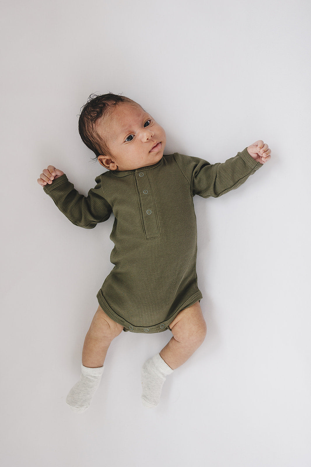 Winter Green Organic Snap Long Sleeve Ribbed Bodysuit - HoneyBug 