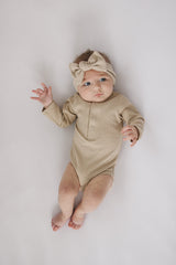Oatmeal Organic Snap Long Sleeve Ribbed Bodysuit - HoneyBug 