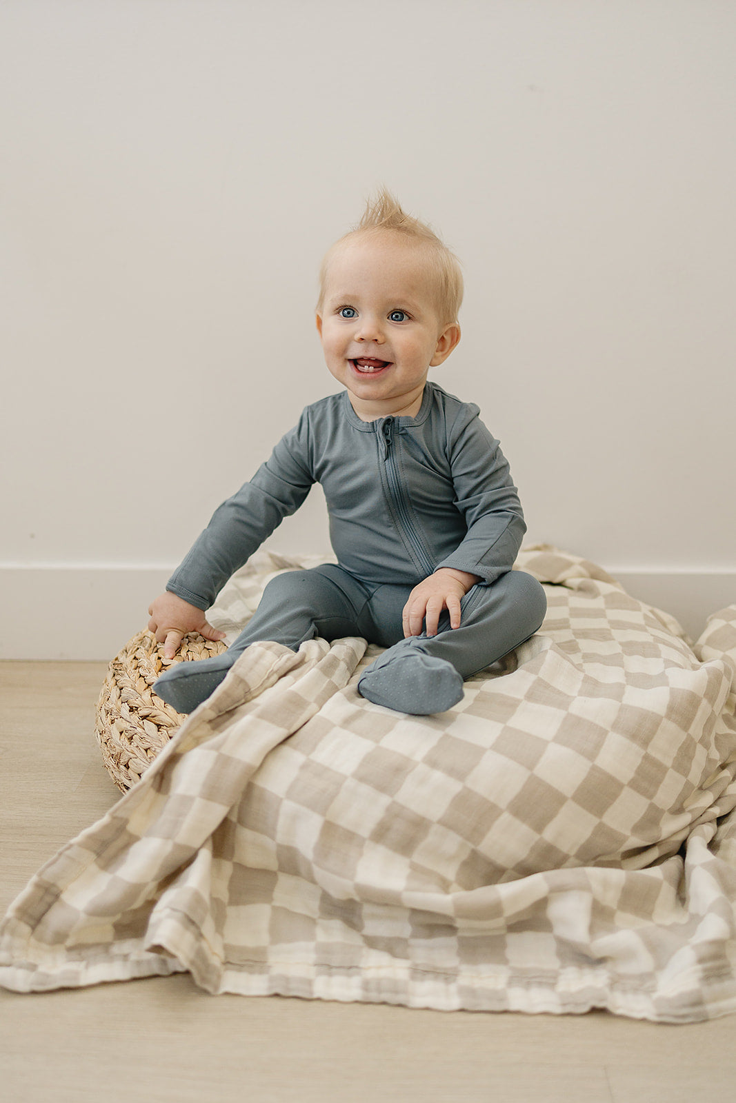 Dusty Blue Bamboo Footed Zipper - HoneyBug 