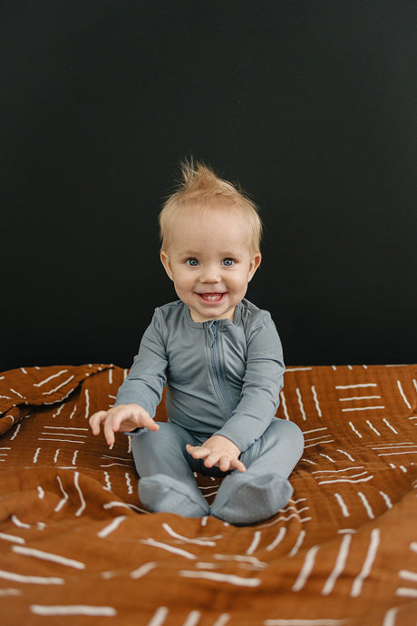 Dusty Blue Bamboo Footed Zipper - HoneyBug 