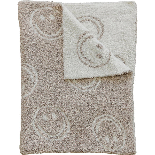 Smiley Taupe Plush Blanket - HoneyBug 